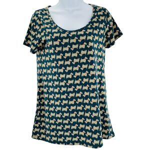LULAROE Scottie Dog Short Sleeve Scoop Neck Hi-Lo Hem Knit Stretch Top XXS